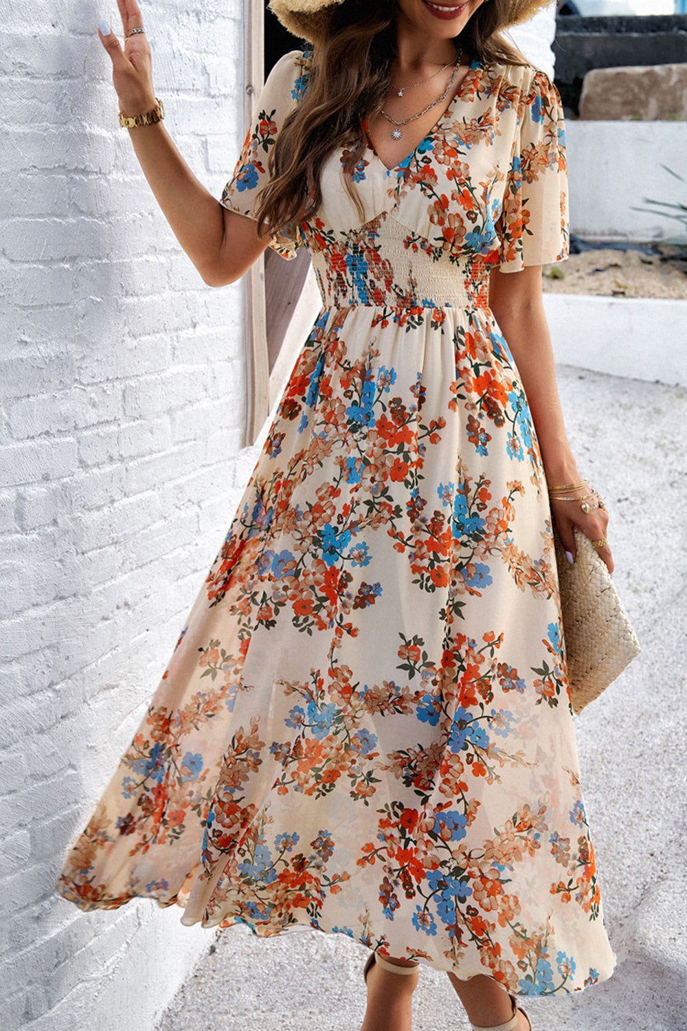 Apricot A Line Long Floral Summer Dress