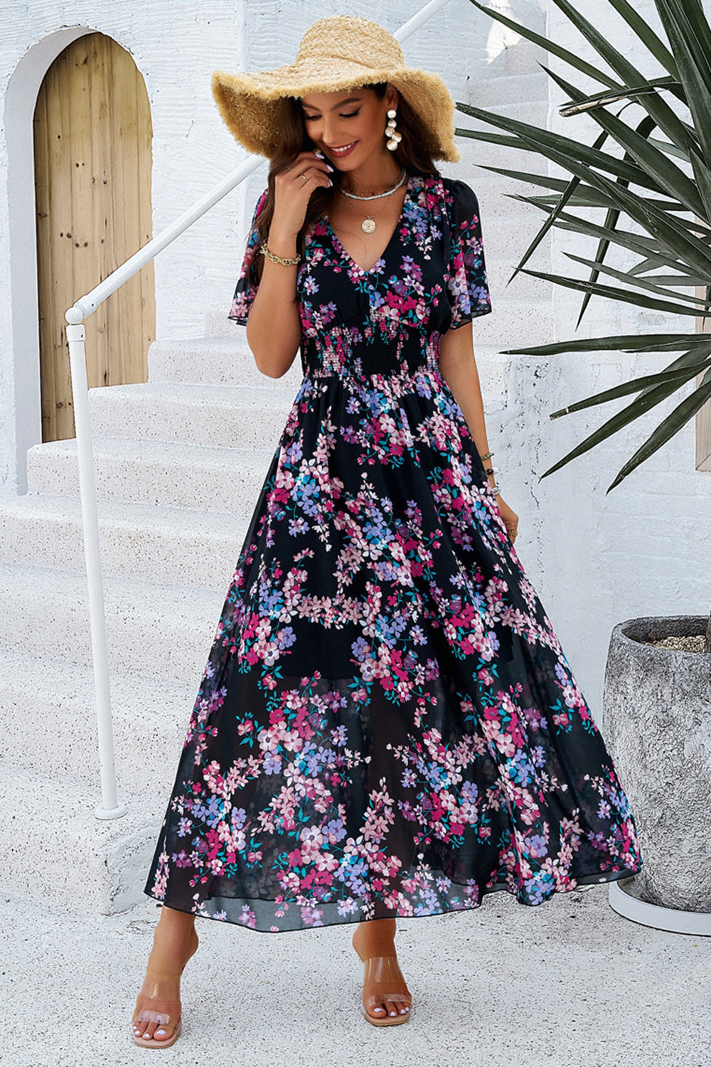 Apricot A Line Long Floral Summer Dress