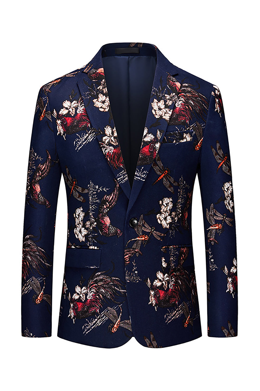 Black Printed Floral Notched Lapel Prom Blazer