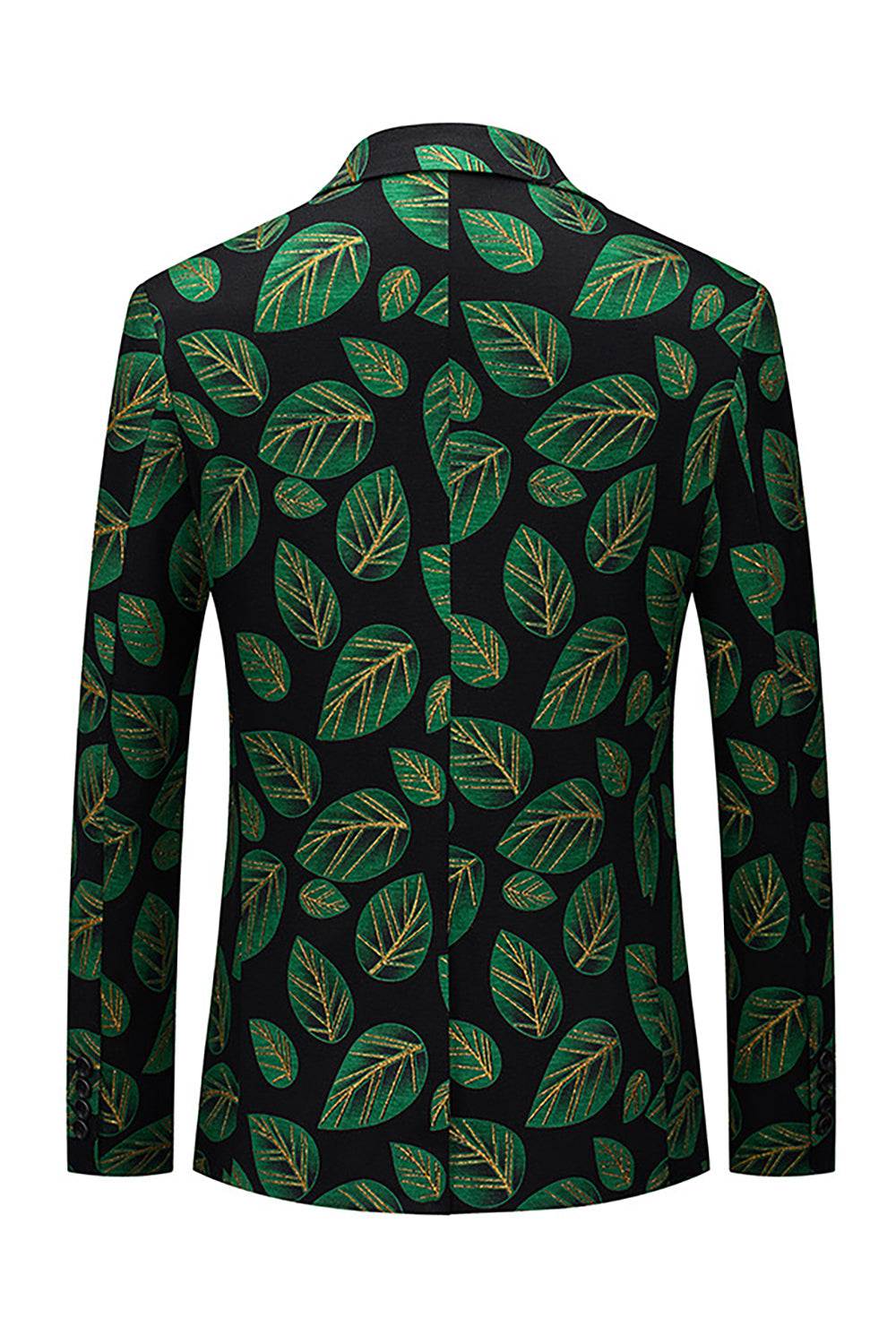 Men's Dark Green Leaf Printed Notched Lapel Prom Blazer
