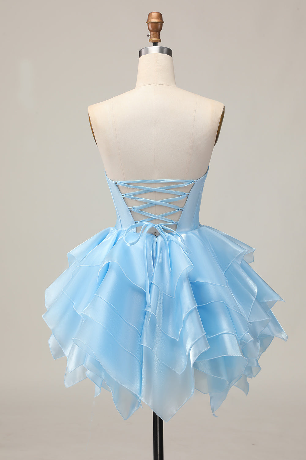 Strapless Corset Tiered A Line Pink Homecoming Dress with Lace Up Back