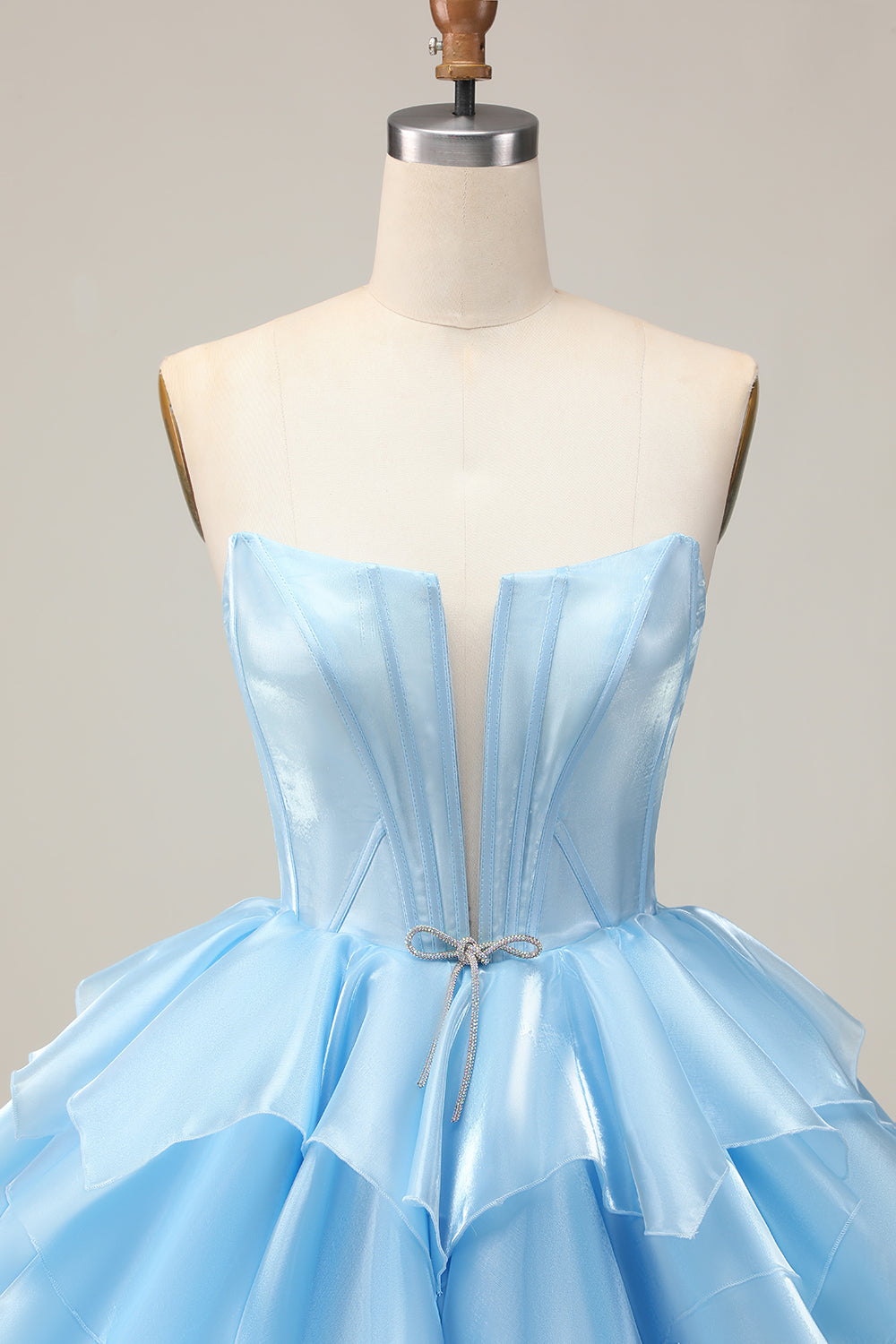 Blue Tiered Corset A Line Strapless Homecoming Dress with Lace Up Back