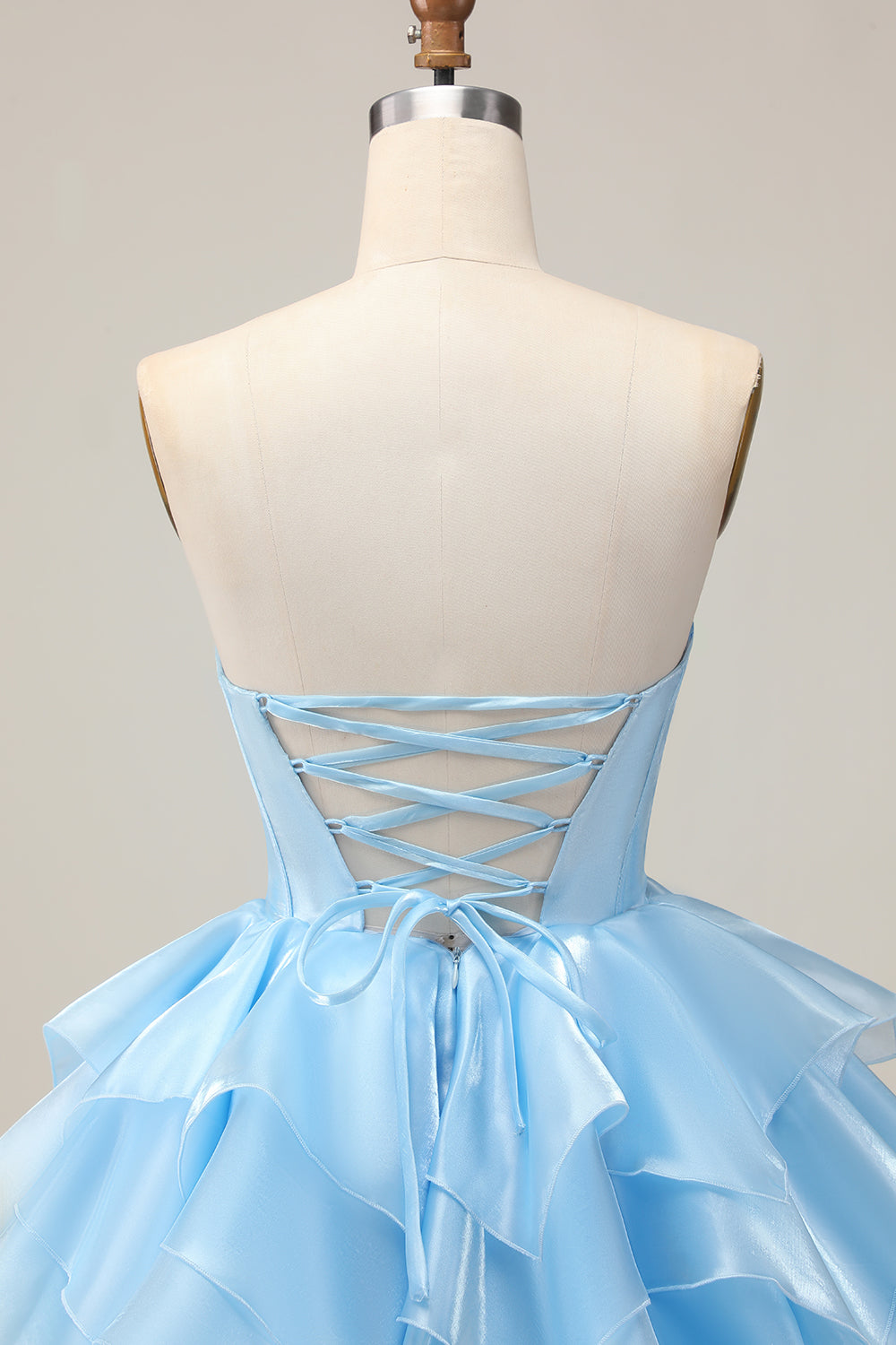 Blue Tiered Corset A Line Strapless Homecoming Dress with Lace Up Back