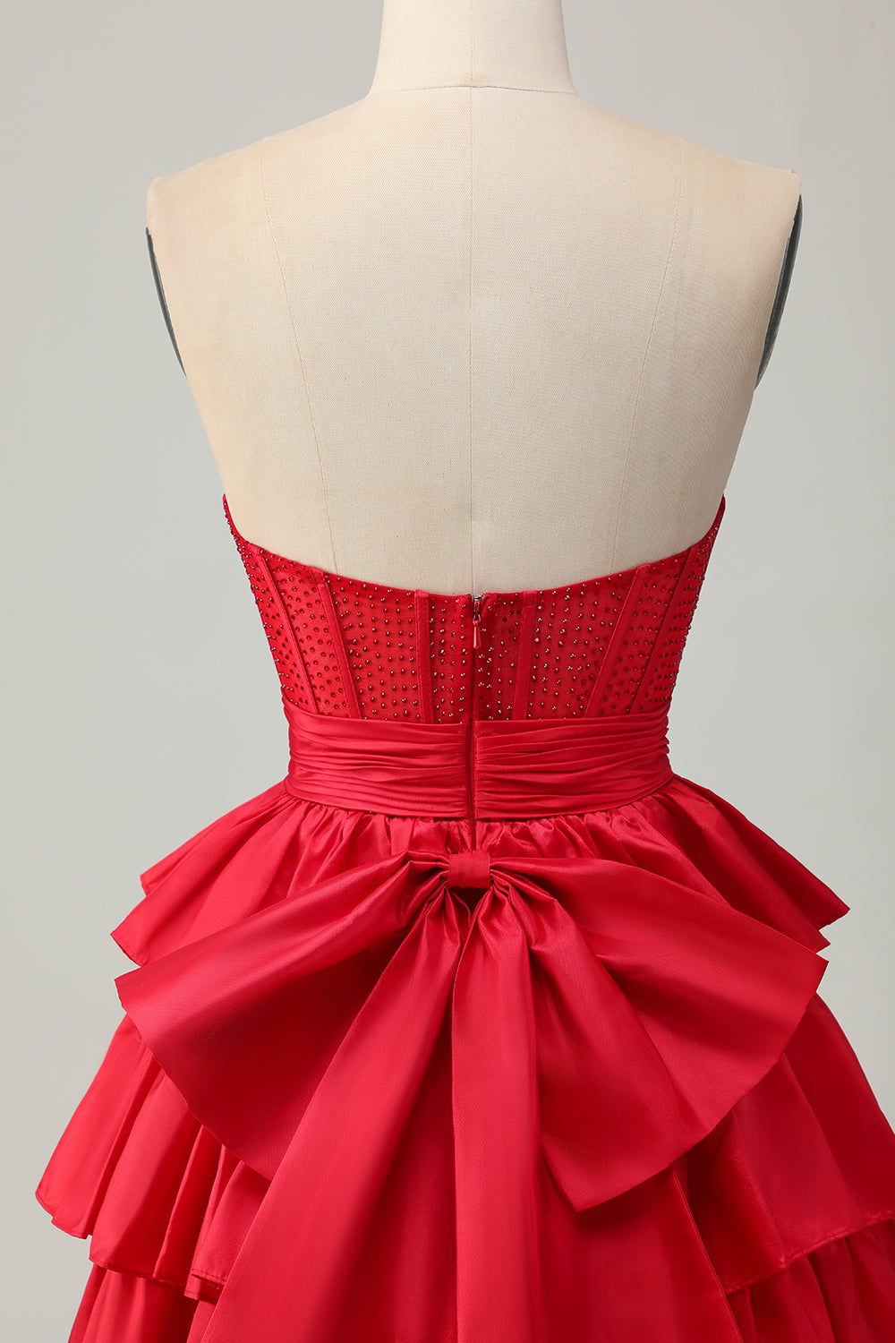 Green A-line Strapless Tiered Corset Beaded Short Homecoming Dress with Bow