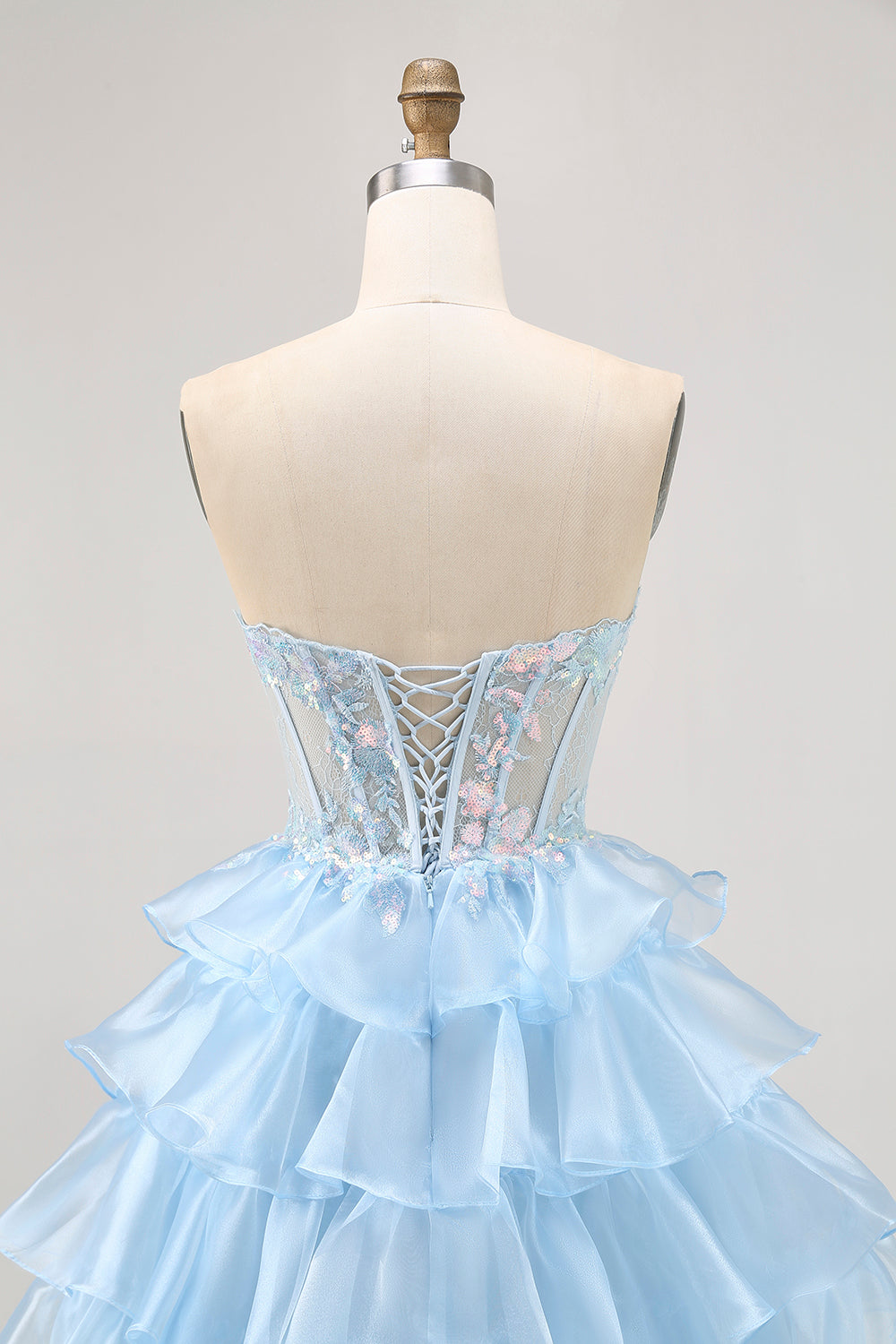 Tiered Sequin Blue Strapless Corset Homecoming Dress