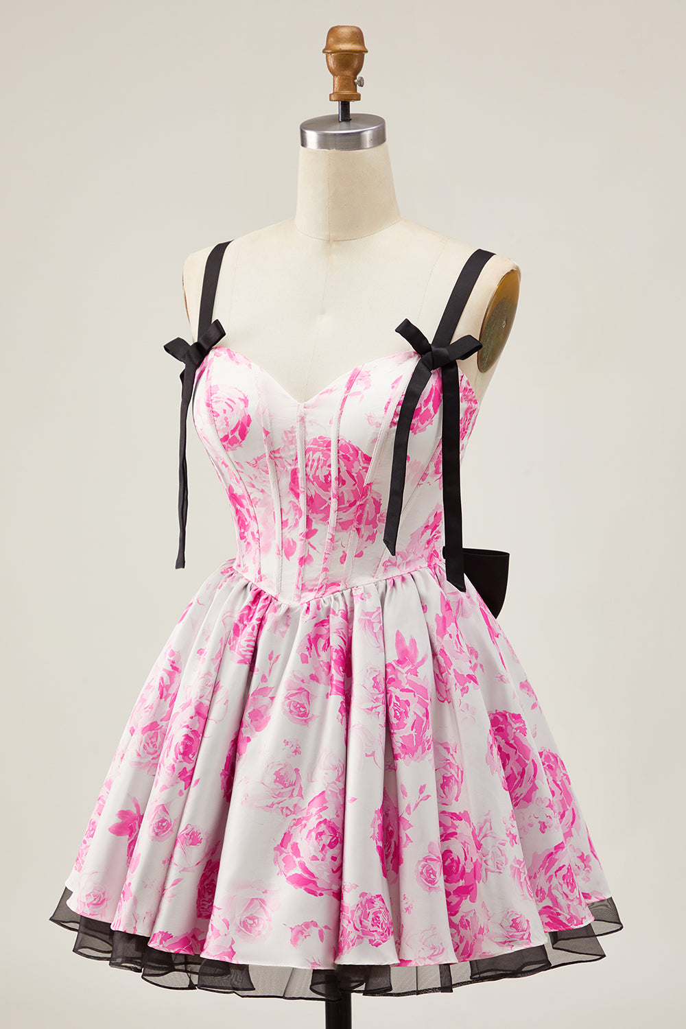 A Line Spaghetti Straps Corset Floral Short Homecoming Dress