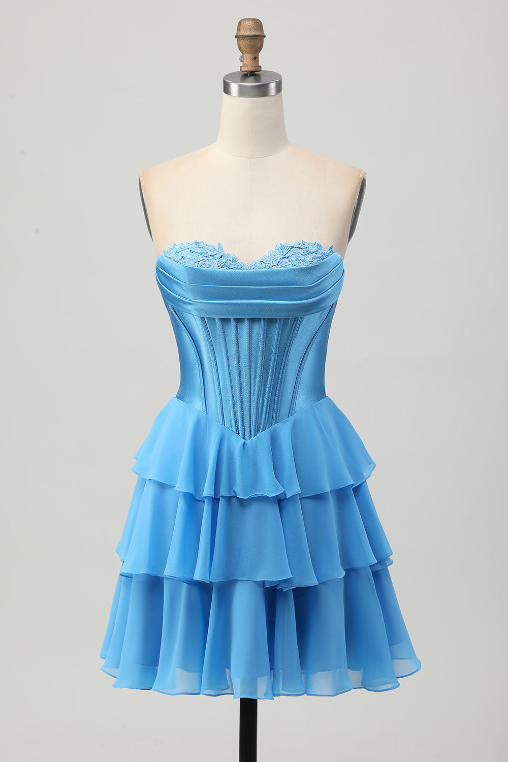 A Line Strapless Corset Tiered Short Homecoming Dress