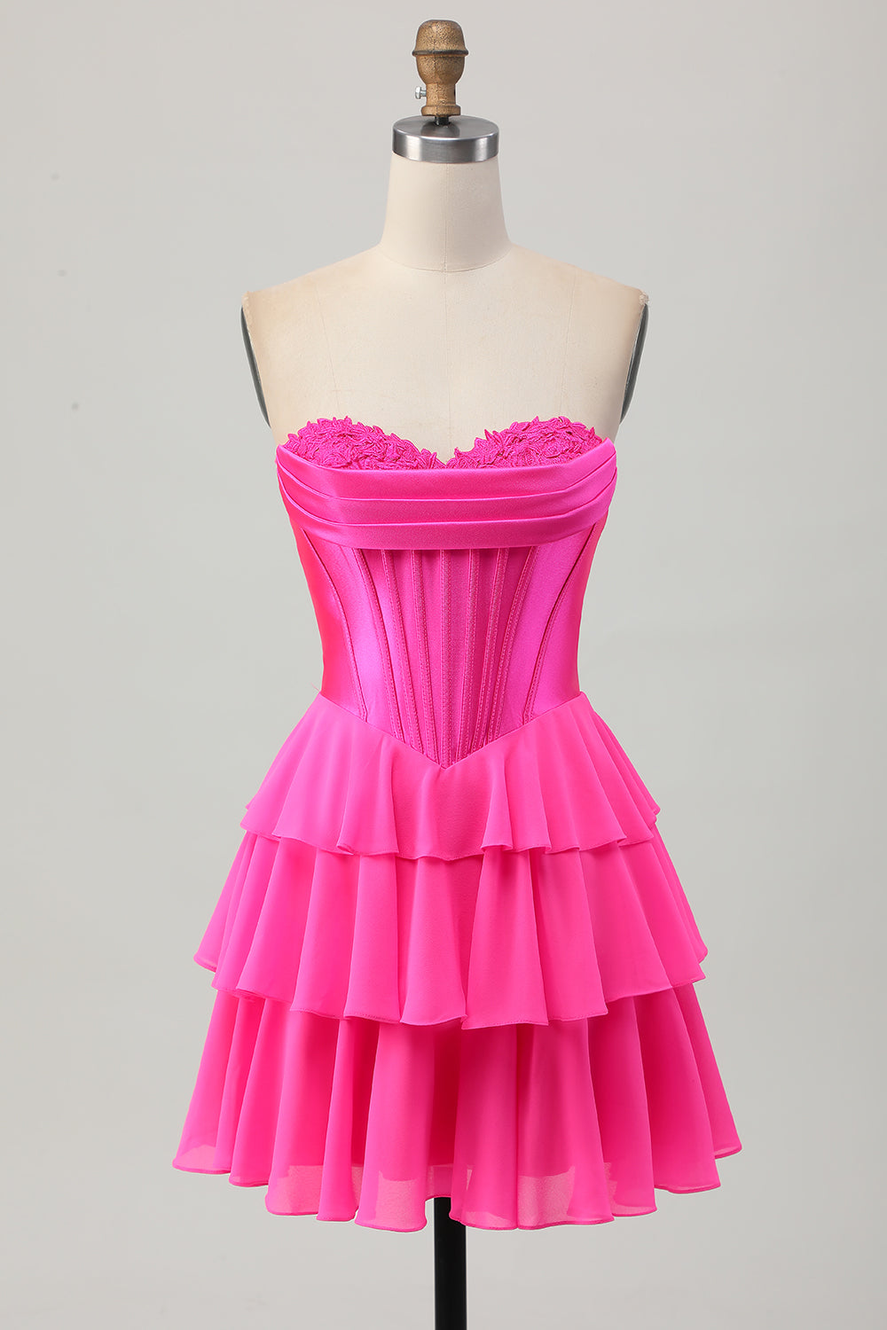 A Line Strapless Corset Tiered Short Homecoming Dress