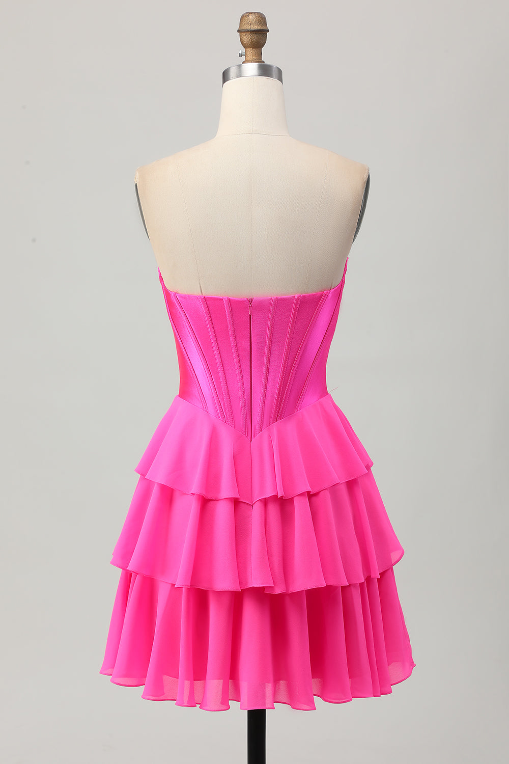 A Line Strapless Corset Tiered Short Homecoming Dress