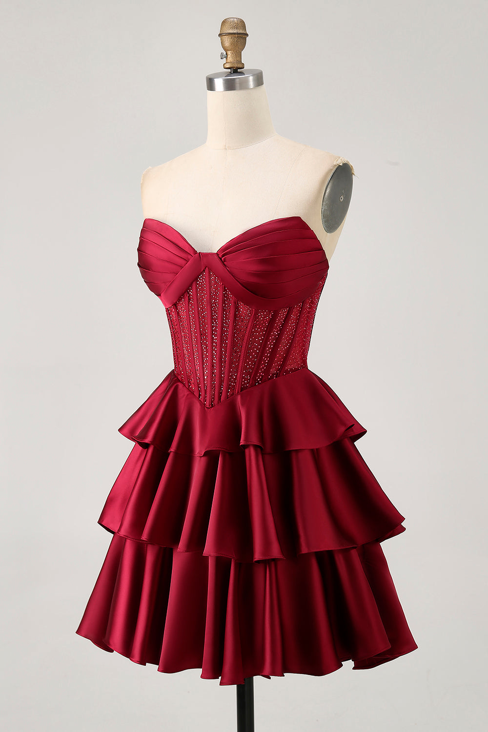 Green A-line Strapless Tiered Corset Beaded Homecoming Dress