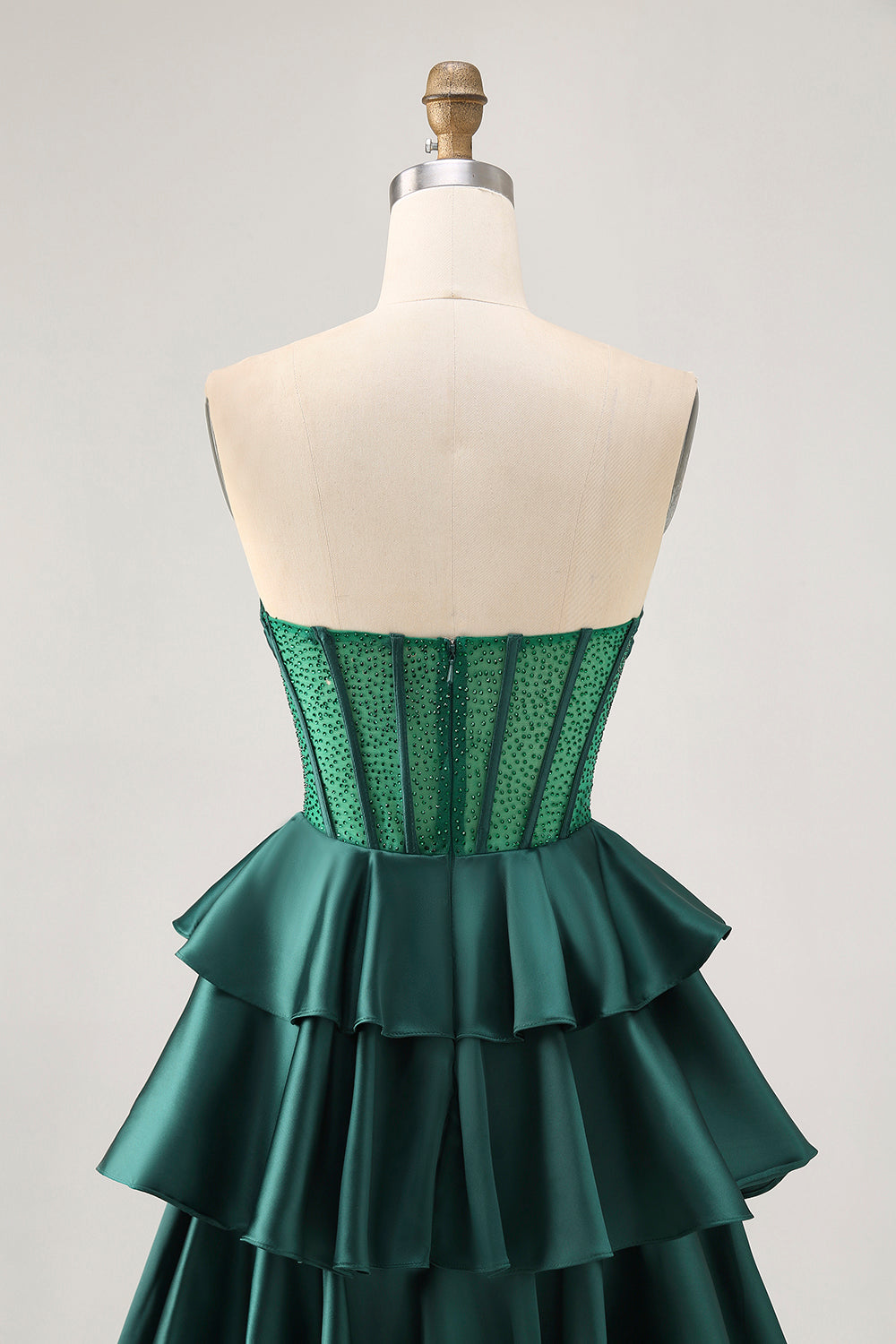 Green A-line Strapless Tiered Corset Beaded Homecoming Dress