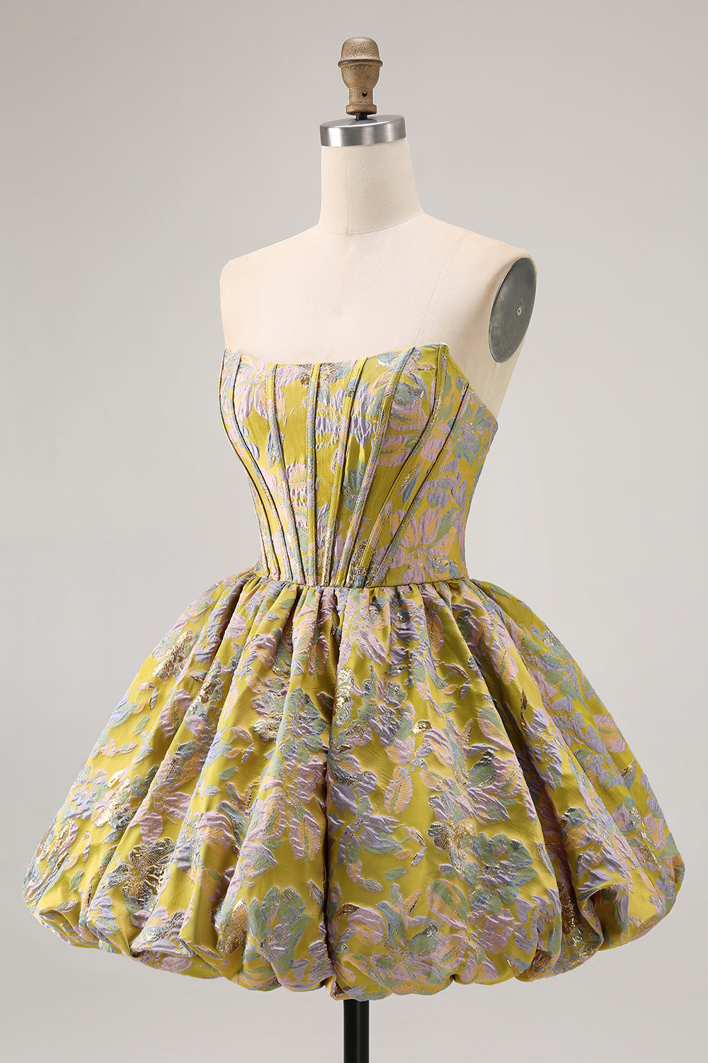 Strapless Floral Brocade A Line Purple Corset Short Homecoming Dress