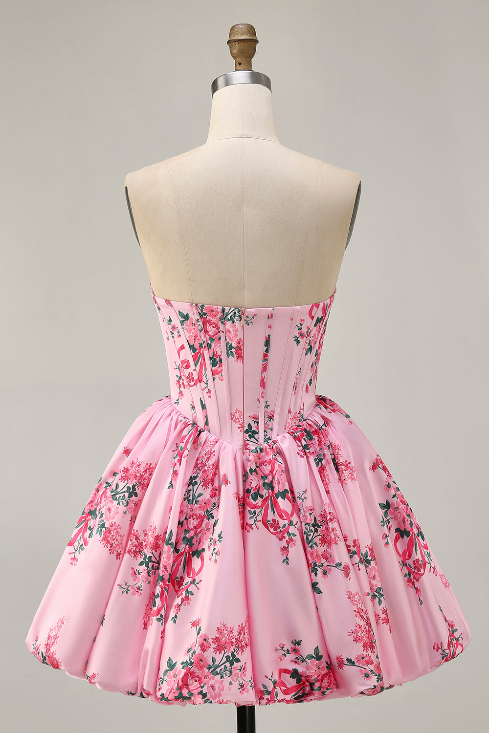 Strapless White Blue Flower A-Line Printed Homecoming Dress with Beading
