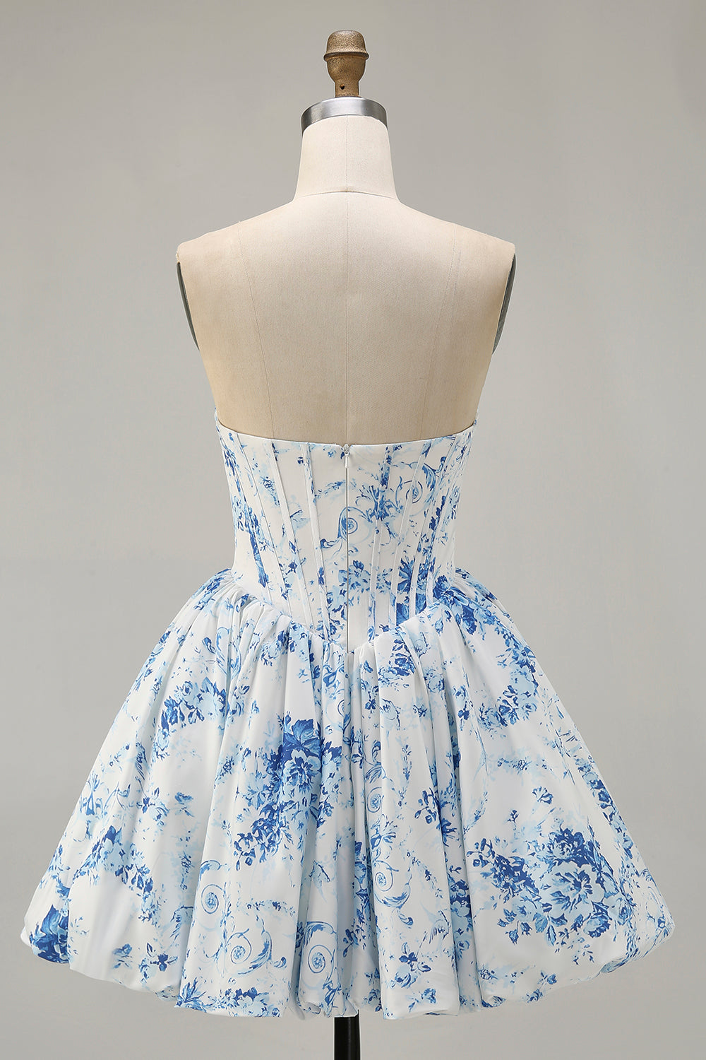 Pink Flower A-Line Strapless Printed Homecoming Dress with Beading