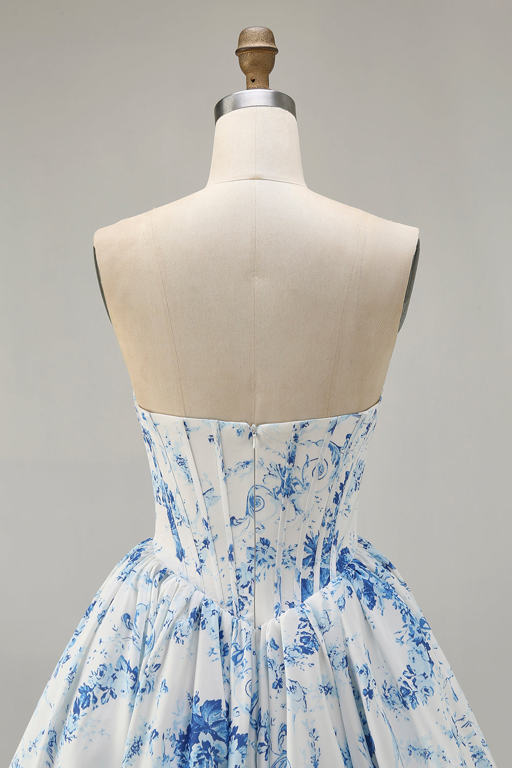 Pink Flower A-Line Strapless Printed Homecoming Dress with Beading