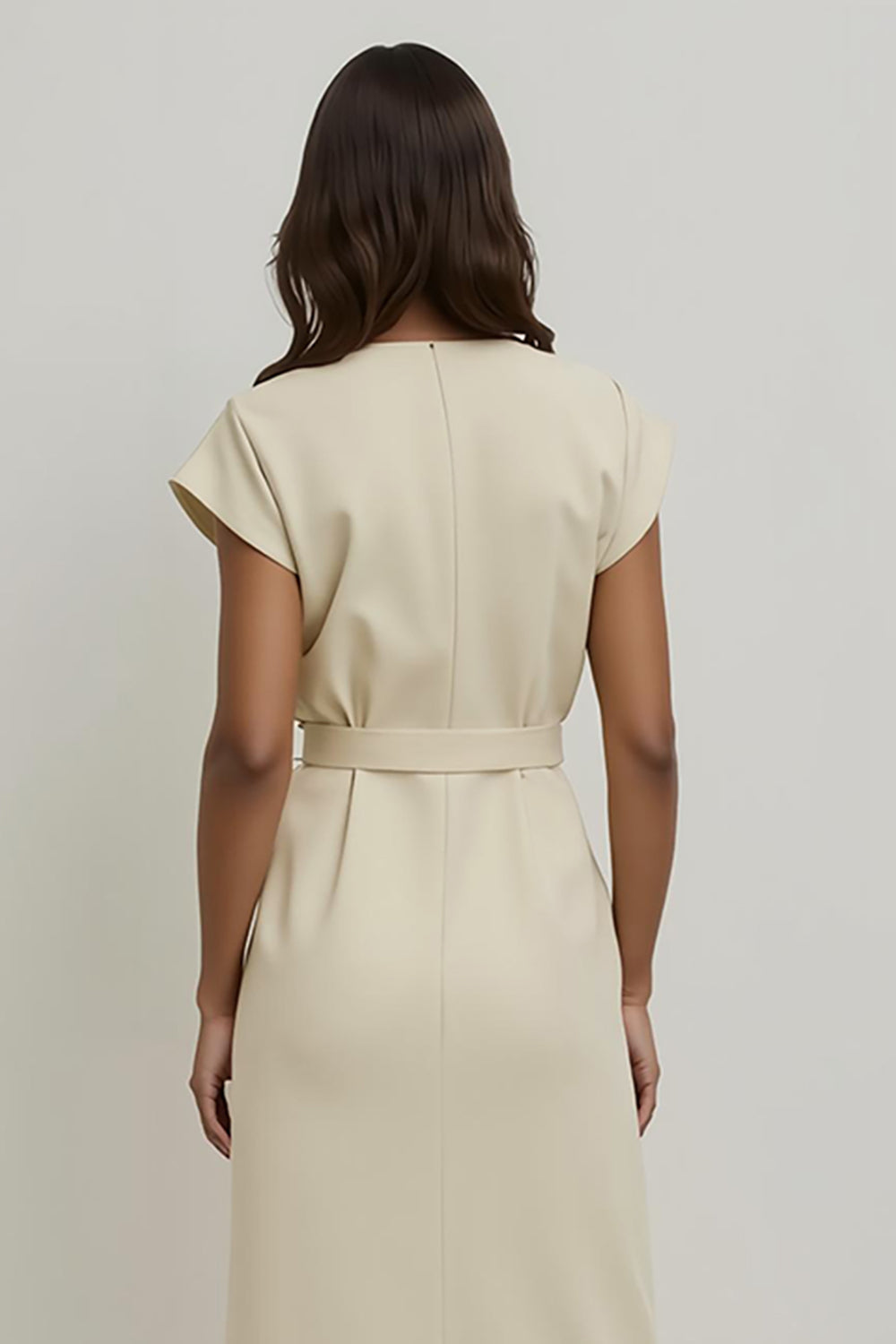 Apricot A Line Satin Tea Length Work Dress with Sleeves