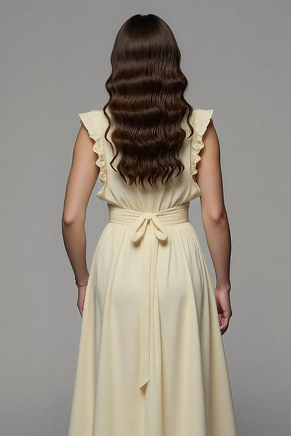 Apricot A-Line Polo Collar Ruffled Work Dress with Slit