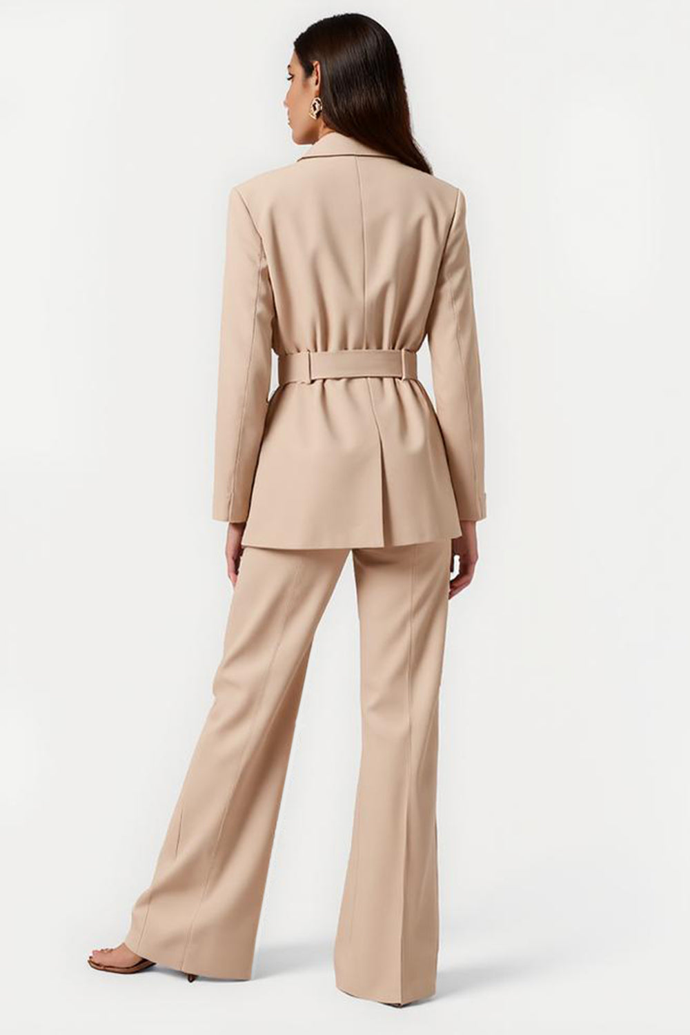 Apricot 2 Piece Long Sleeves Women Suits with Belt