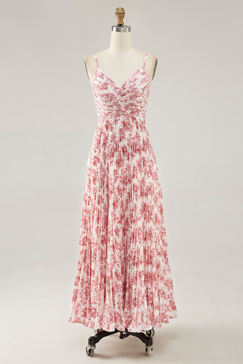 Blush Flower Pleated A Line Spaghetti Straps Wedding Guest Dress