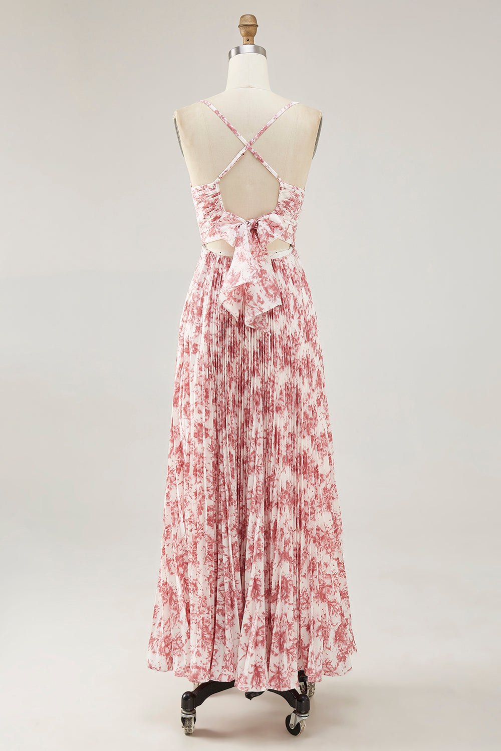 Blush Flower Pleated A Line Spaghetti Straps Wedding Guest Dress