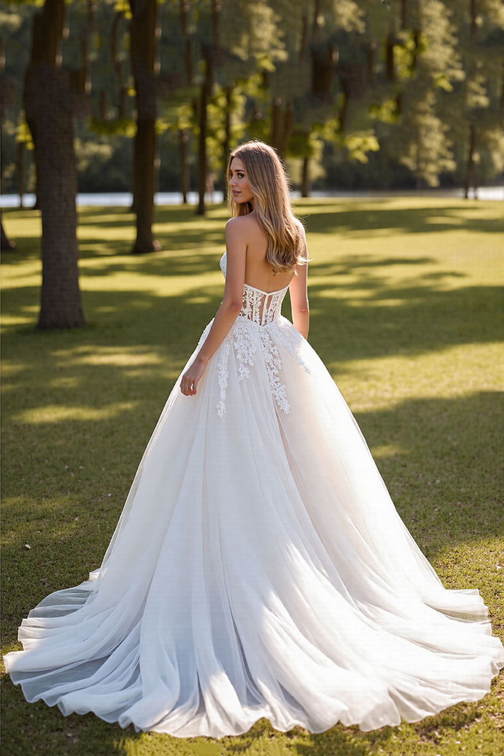 Ivory A Line Strapless Corset Tulle Wedding Dress
