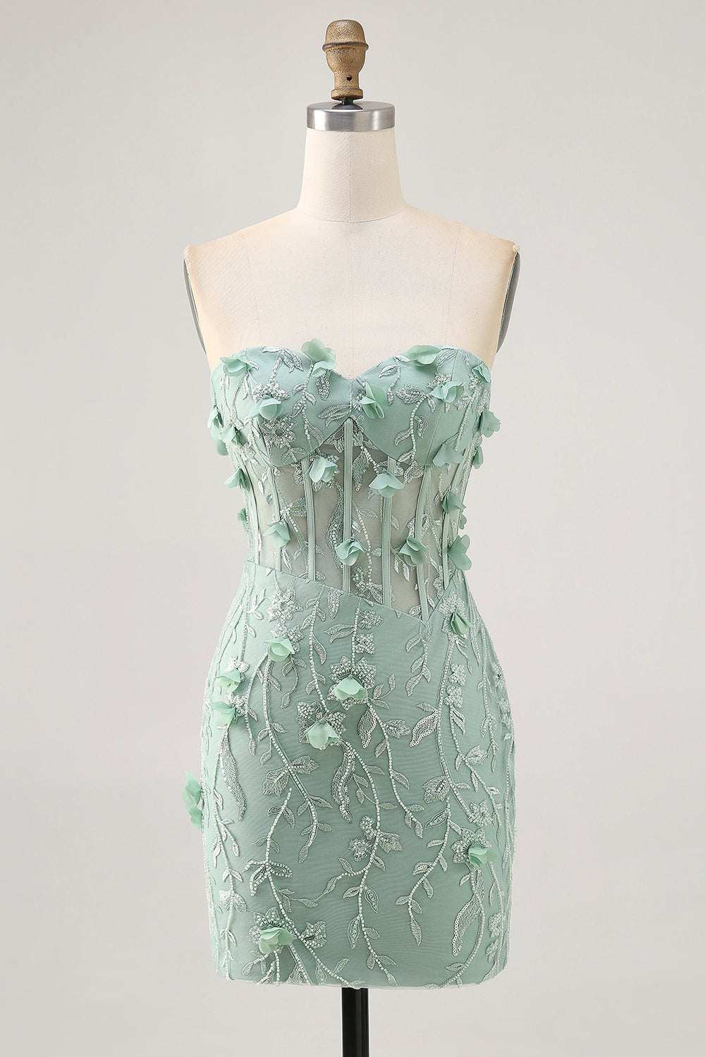 Sage Sweetheart Corset Appliqued Short Homecoming Dress