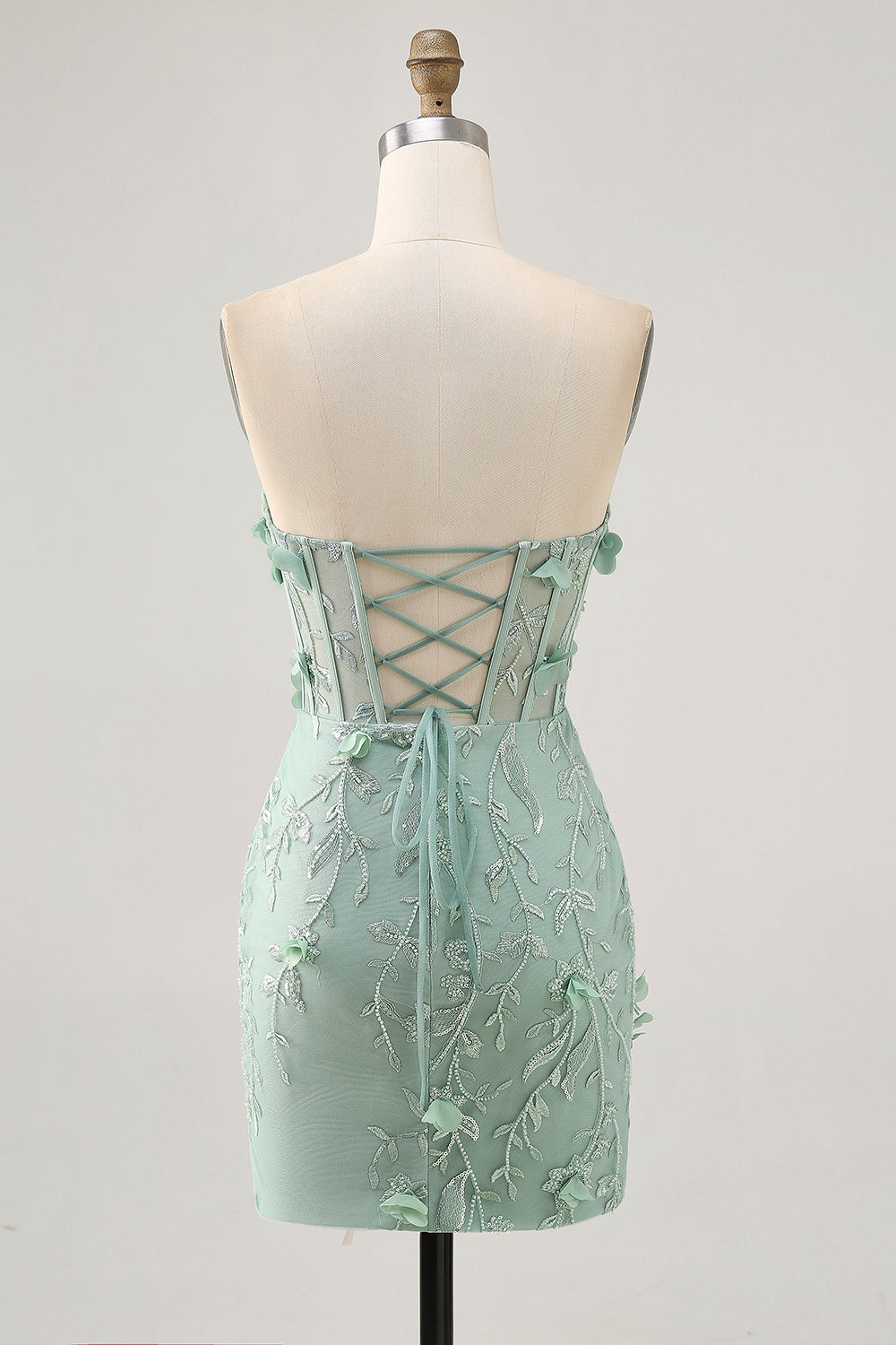 Sage Sweetheart Corset Appliqued Short Homecoming Dress