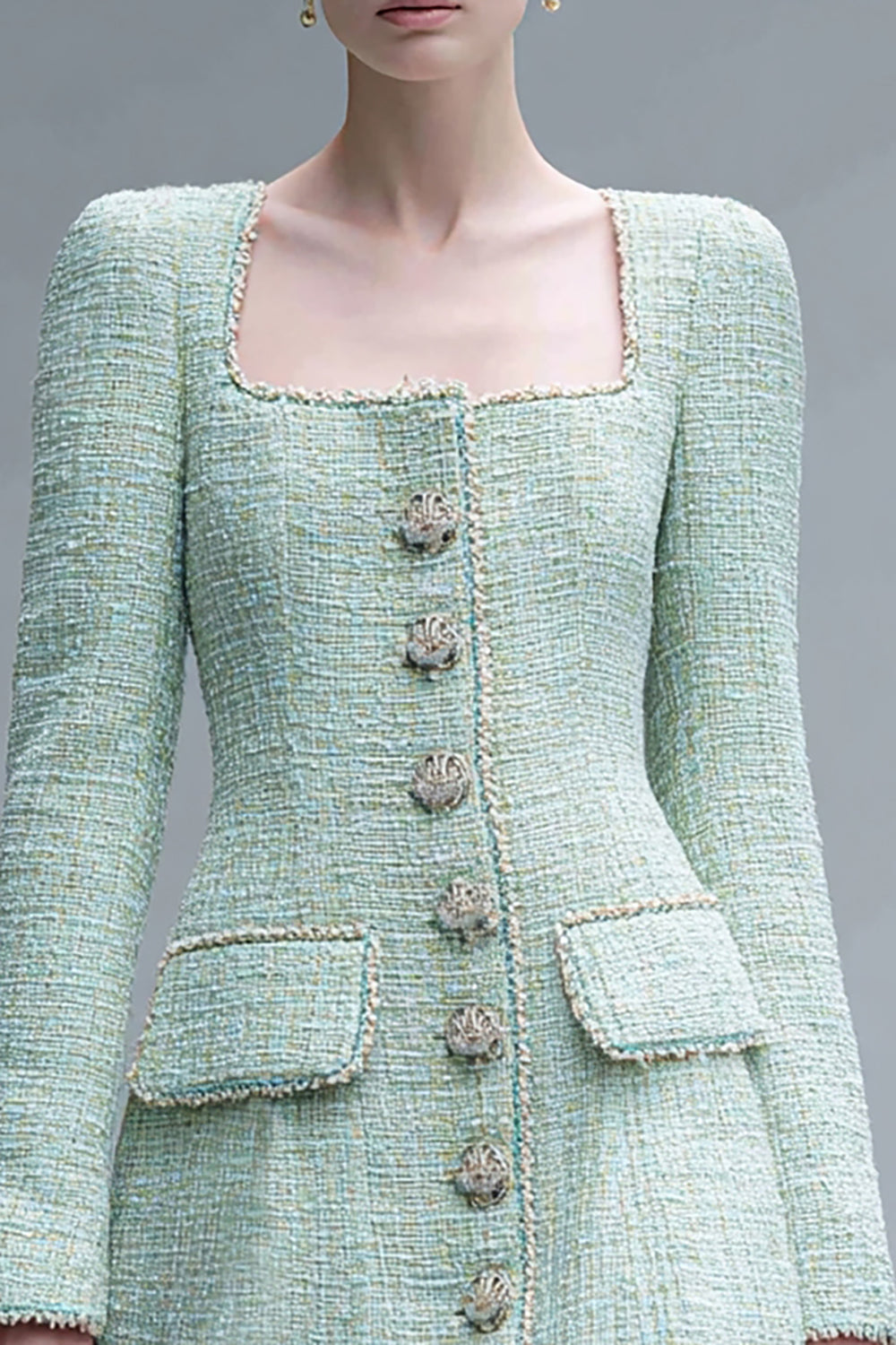 A Line Square Neck Short Mint Green Work Dress
