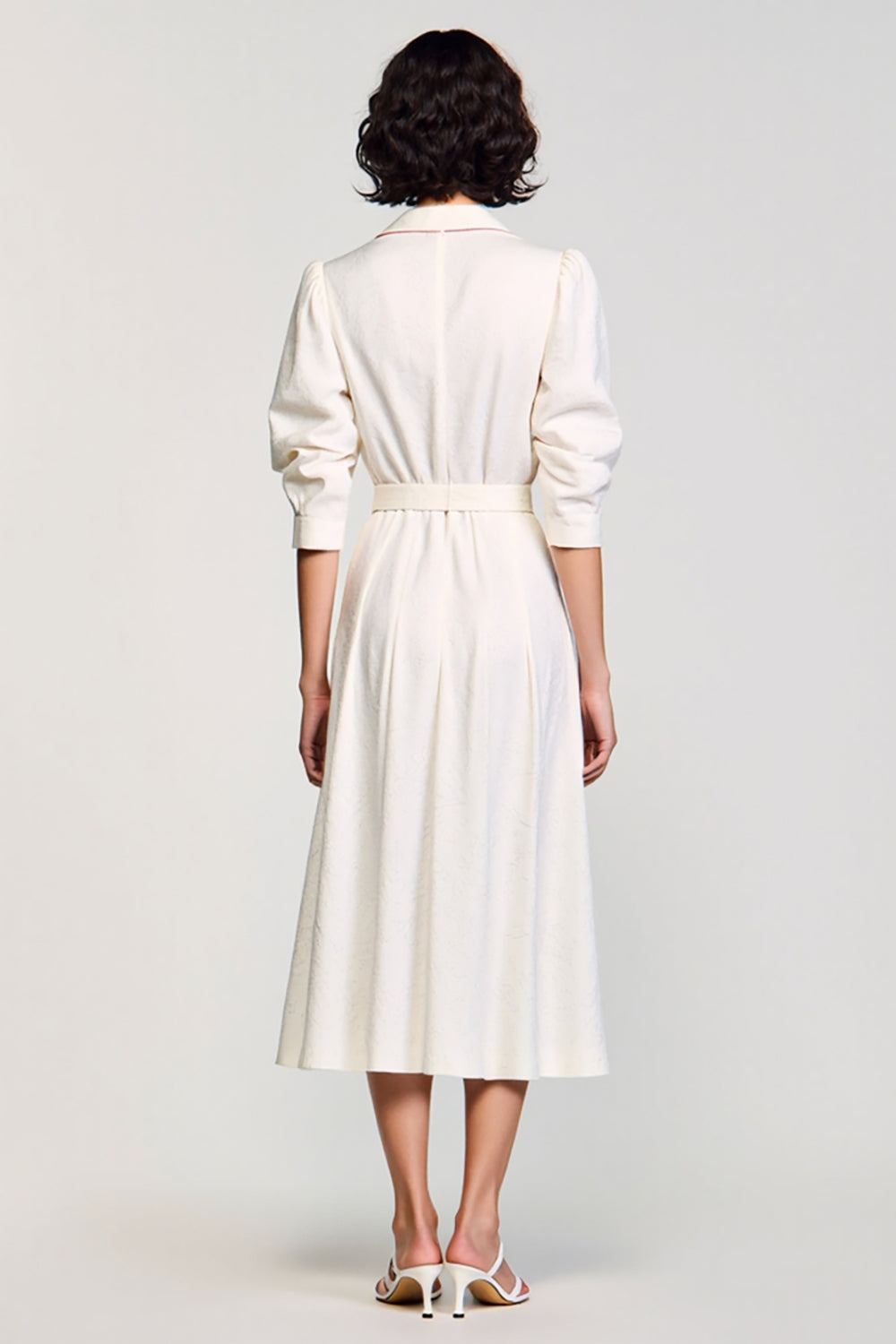 Ivory A Line Notched Lapel Wedding Guest Dress with Sleeves