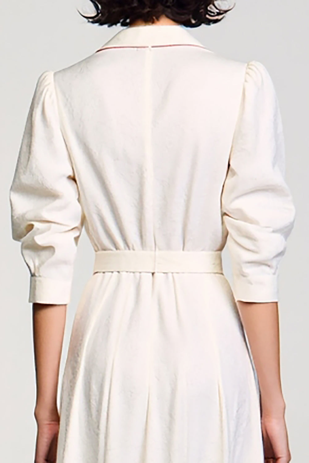 Ivory A Line Notched Lapel Wedding Guest Dress with Sleeves