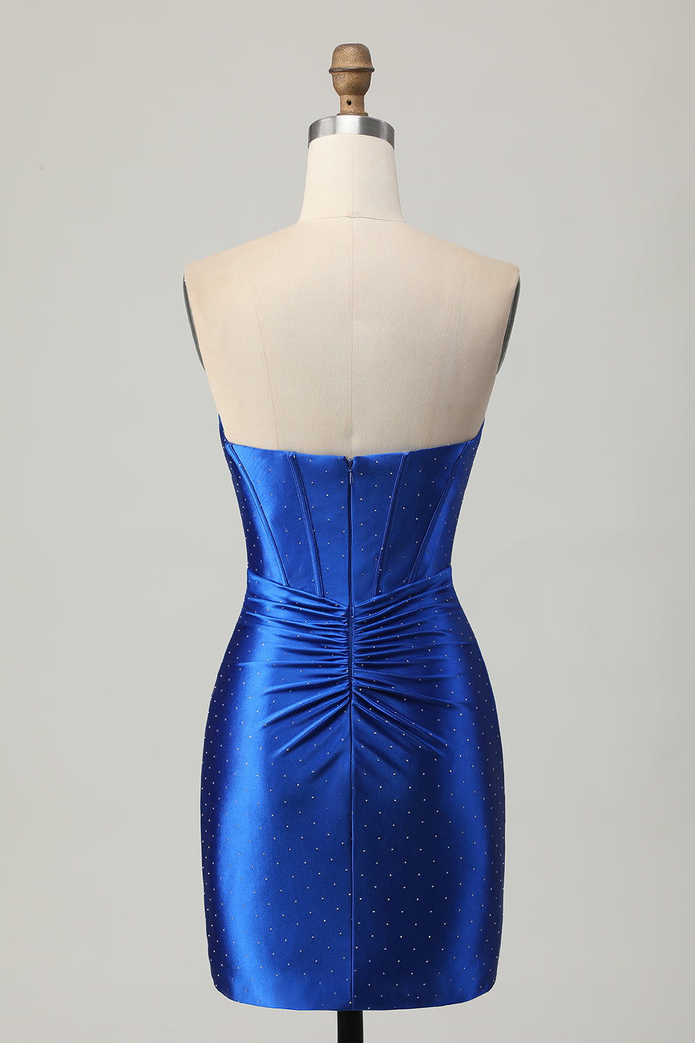Beaded Tight Royal Blue Strapless Homecoming Dress with Slit