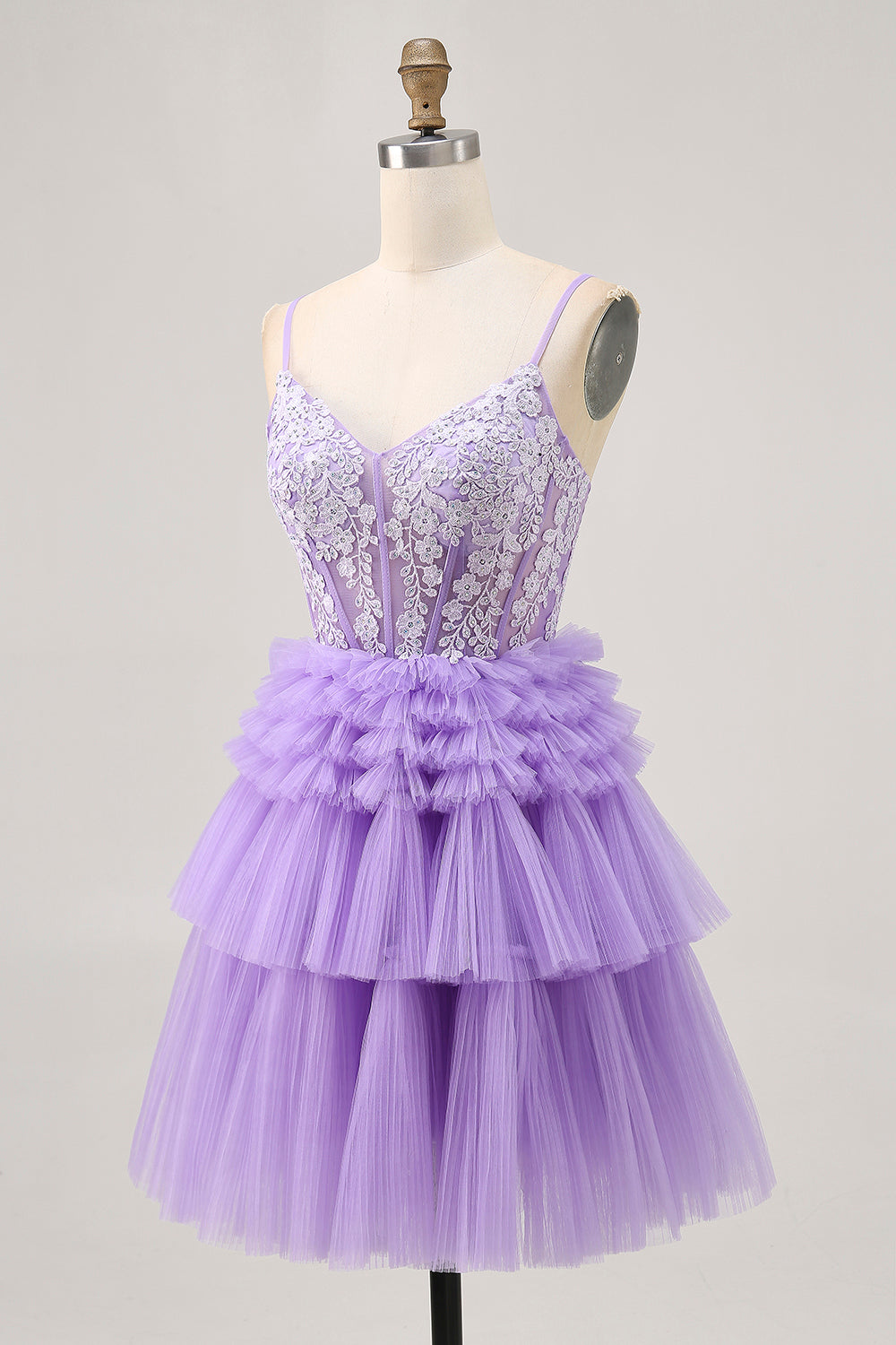 Off The Shoulder Lavender Beaded Tiered A Line Homecoming Dress