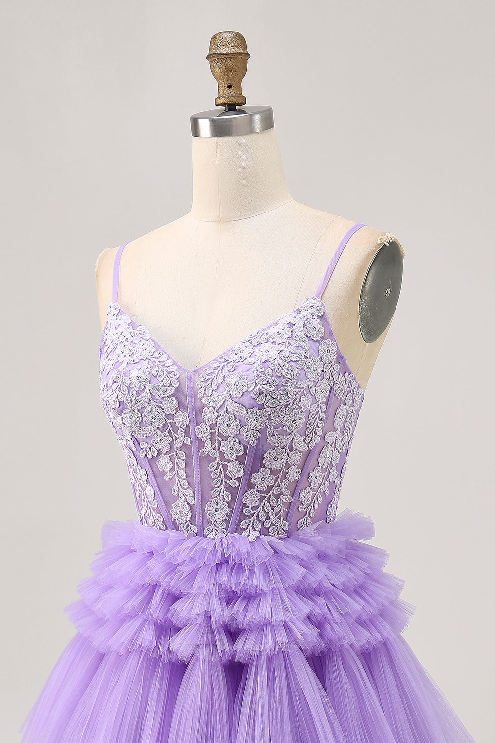 Off The Shoulder Lavender Beaded Tiered A Line Homecoming Dress