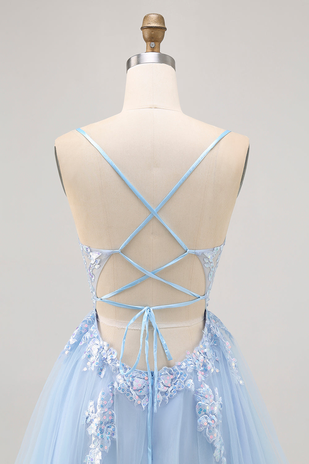 Sparkly Blue A-line Tulle Sequins Short Homecoming Dress with Lace Up Back