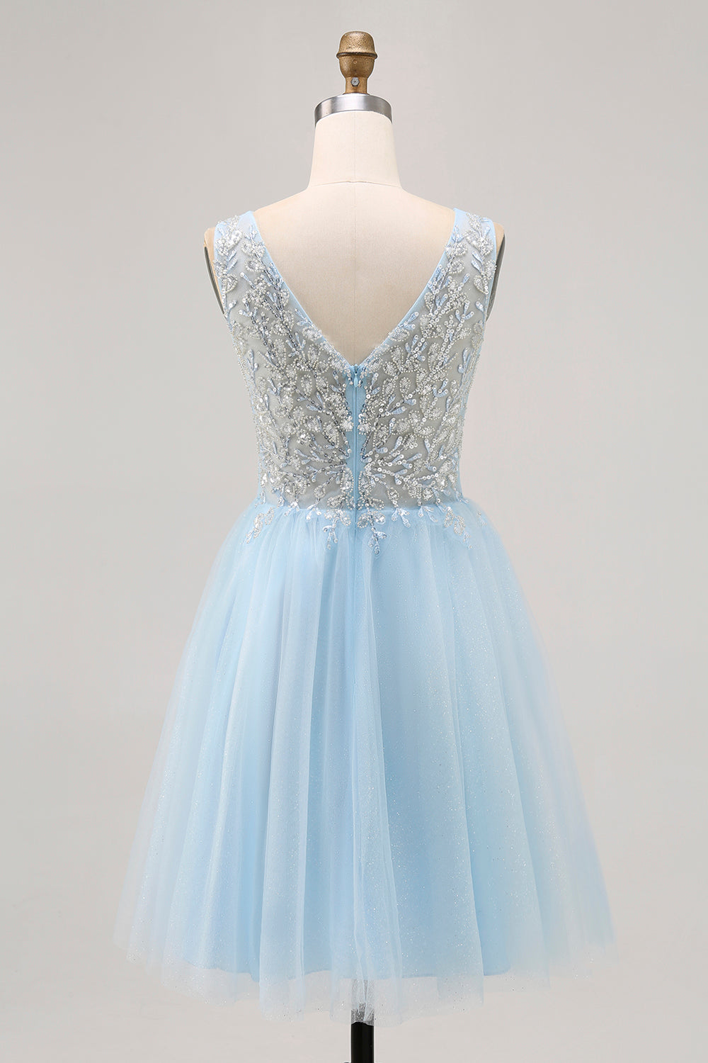 Sparkly Blue A-line Tulle Short Homecoming Dress with Sequins
