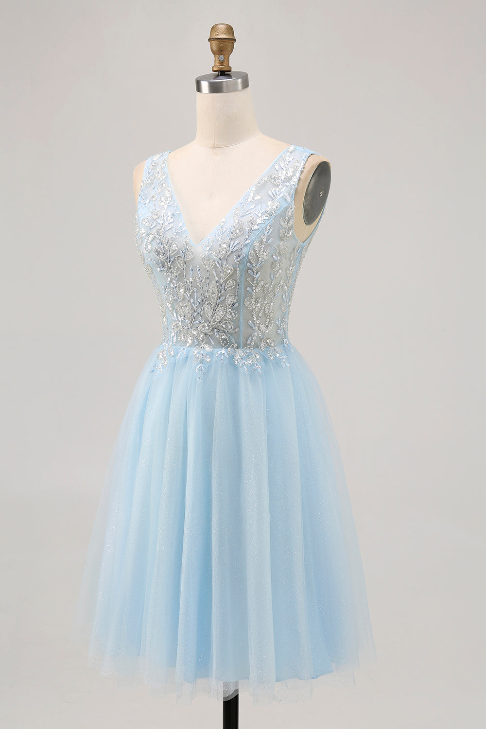 Sparkly Blue A-line Tulle Short Homecoming Dress with Sequins