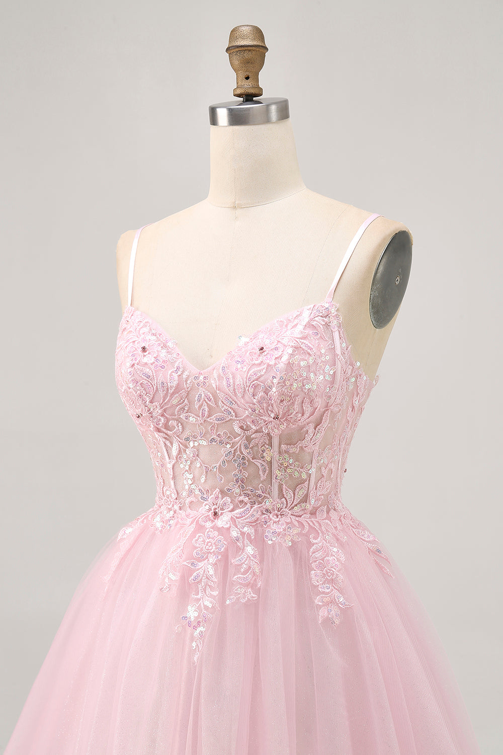 Pink A Line Corset Short Tulle Short Homecoming Dress with Appliques