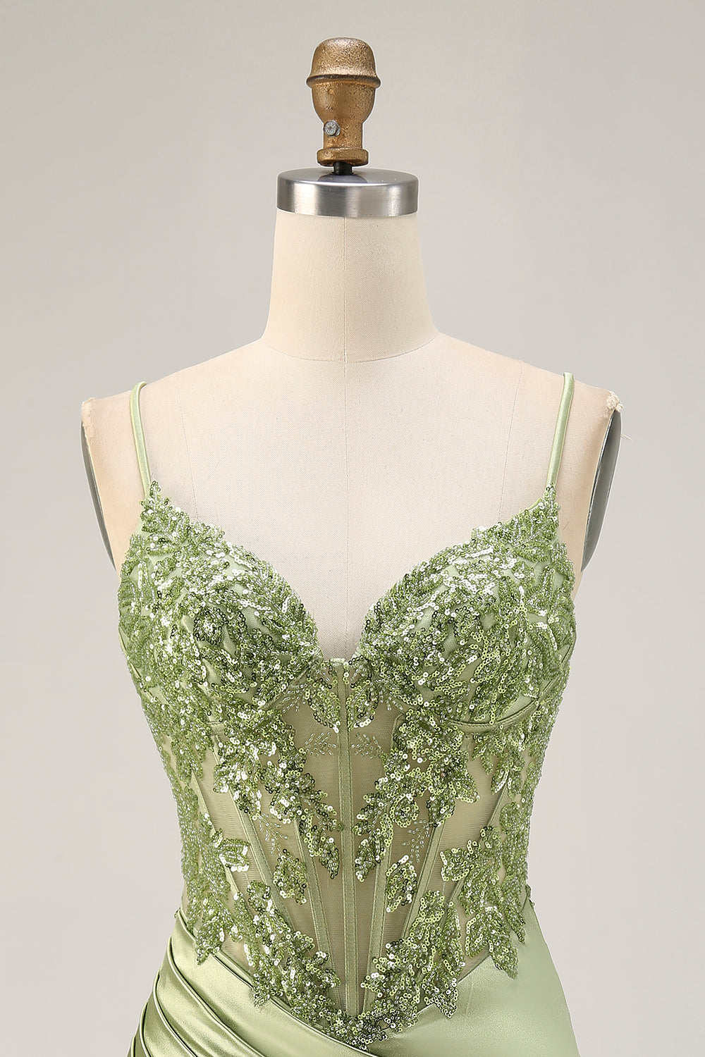 Sage Green Appliqued Corset Tight Ruched Homecoming Dress