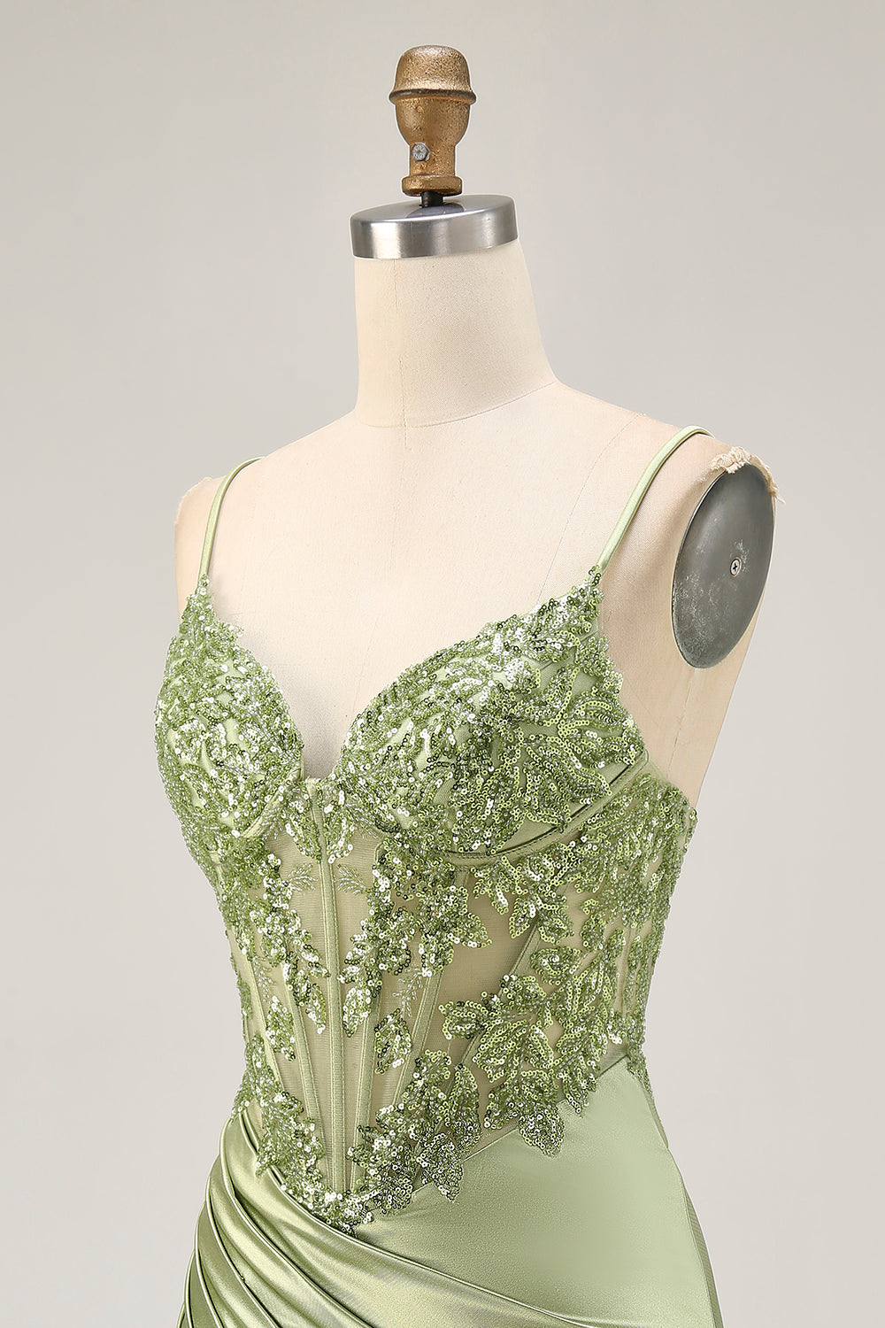 Sage Green Appliqued Corset Tight Ruched Homecoming Dress