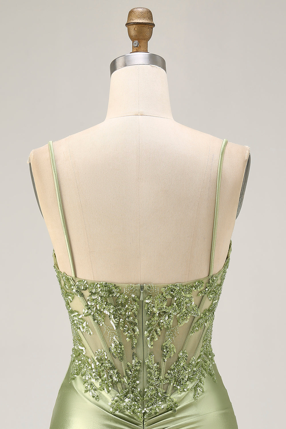 Sage Green Appliqued Corset Tight Ruched Homecoming Dress