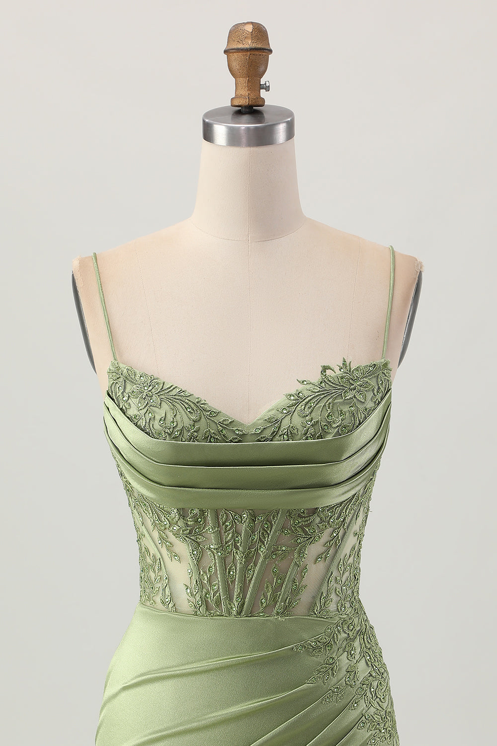 Sage Green Corset Tight Short Satin Homecoming Dress with Slit