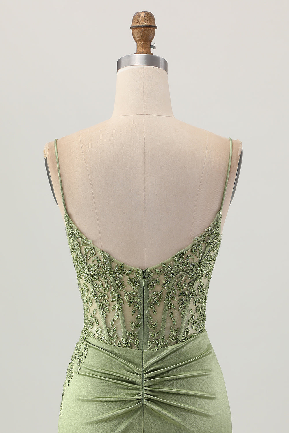 Sage Green Corset Tight Short Satin Homecoming Dress with Slit