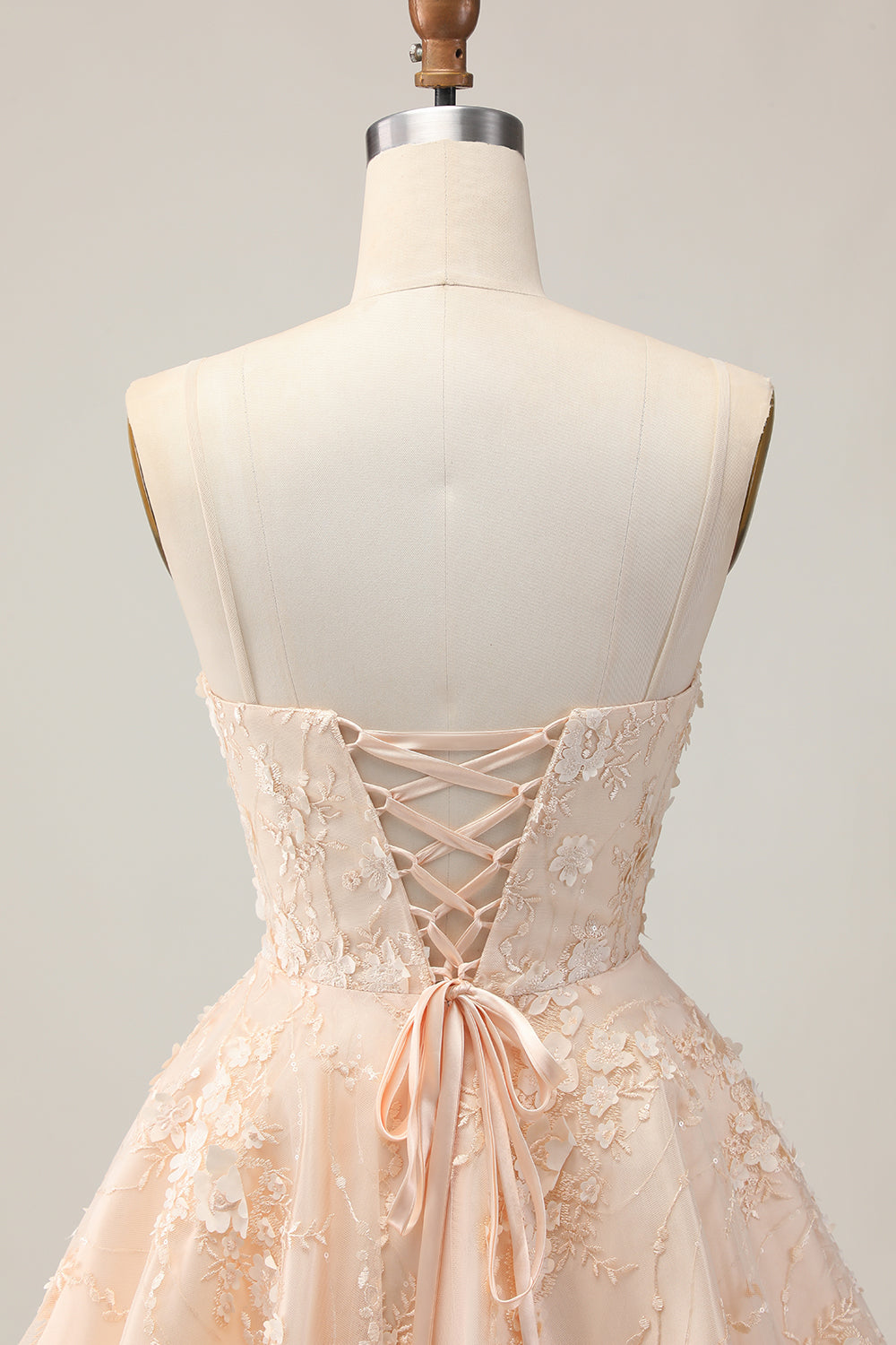 Apricot A Line Spaghetti Straps Floral Short Homecoming Dress with Appliques