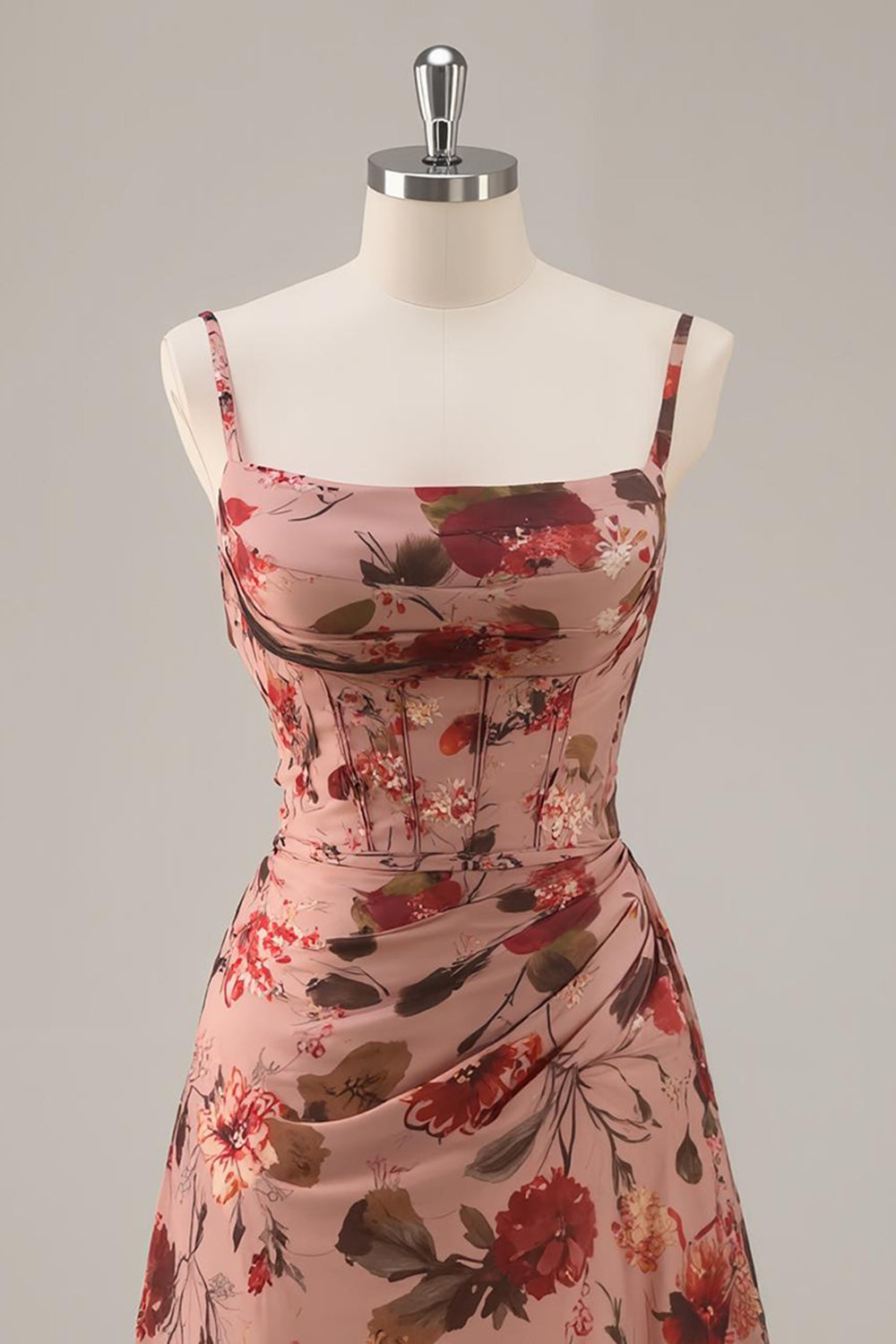 Printed A Line Dusty Rose Corset Homecoming Dress