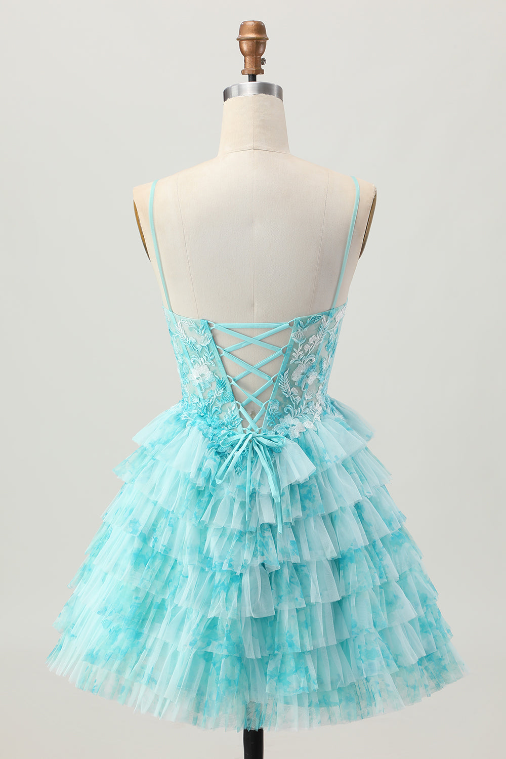 Tiered Blue Green Printed A Line Short Homecoming Dress
