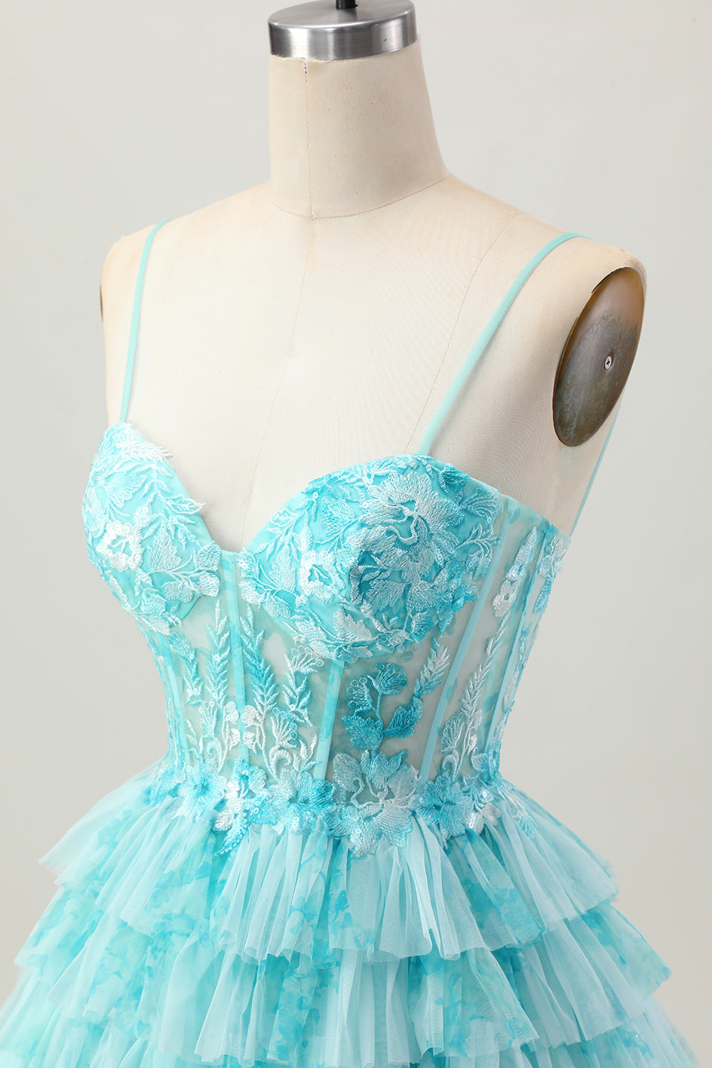 Tiered Blue Green Printed A Line Short Homecoming Dress