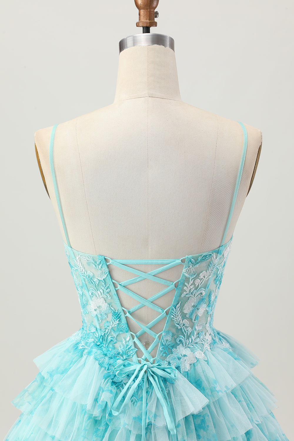 Tiered Blue Green Printed A Line Short Homecoming Dress