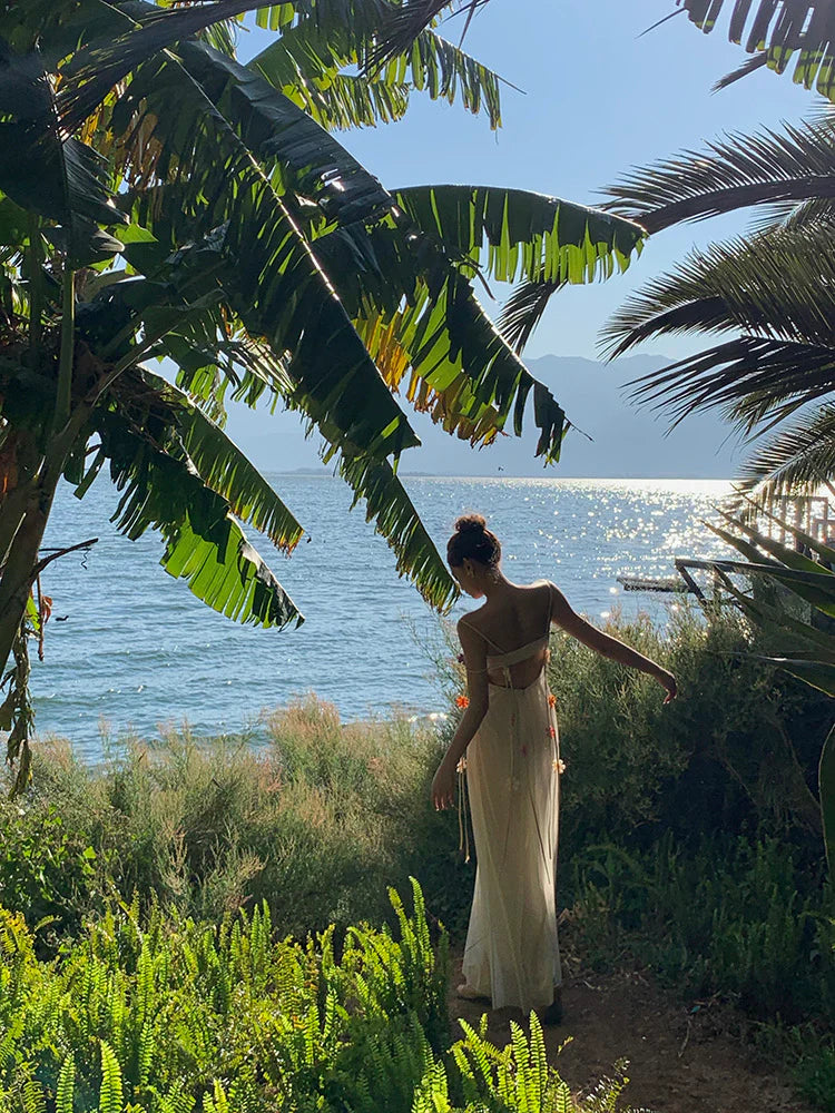 Bohemian Long Beach Dress for Women, Chic and Elegant Outfit with Spaghetti Straps, Princess Evening Gowns fg6985