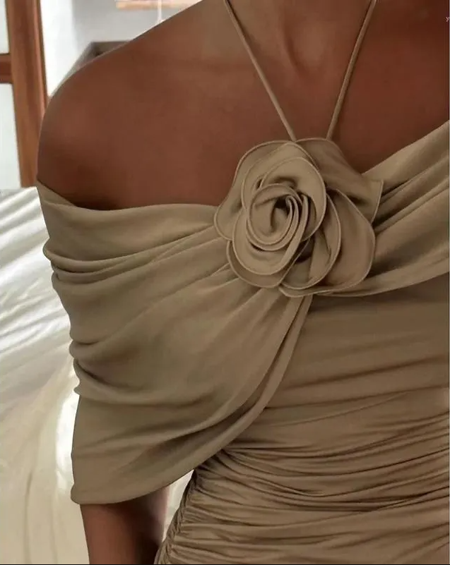 Party Dresses Champagne Evening Dress For Women Sleeveless Floor Length 3D Flower Formal Elegant Dress fg7598