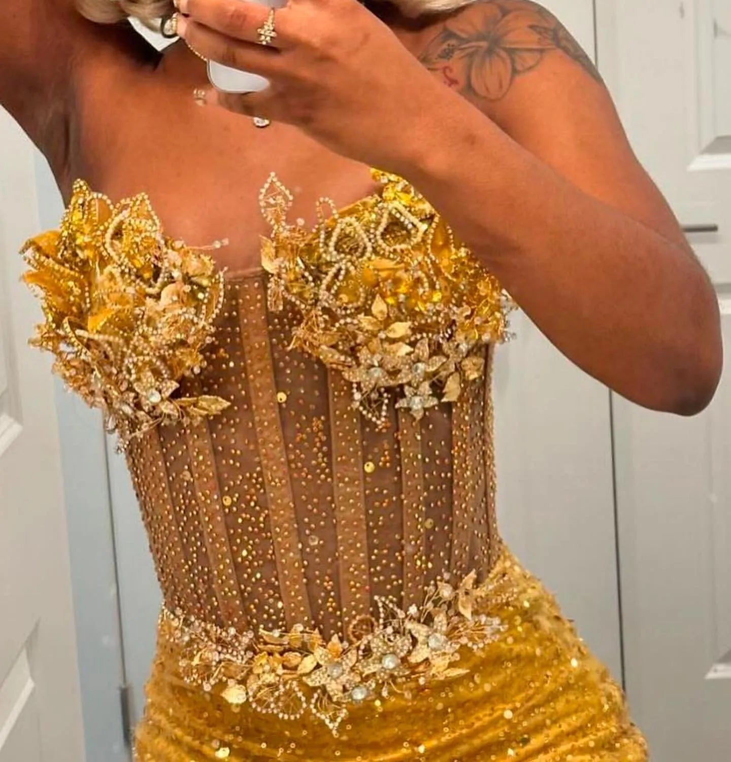 Gold Mermaid Prom Dress Evening Formal Party Birthday Engagement Gowns fg7444